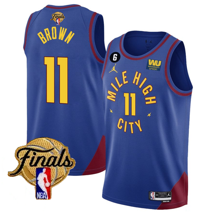 Men's Denver Nuggets #11 Bruce Brown Blue 2023 Finals Statement Edition With NO.6 Patch Stitched Basketball Jersey